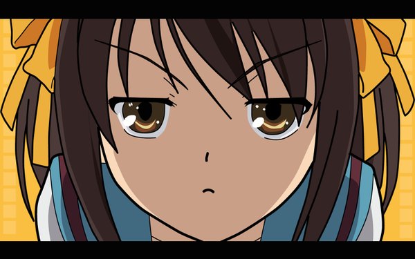 Anime picture 1440x900 with suzumiya haruhi no yuutsu kyoto animation suzumiya haruhi wide image close-up vector girl
