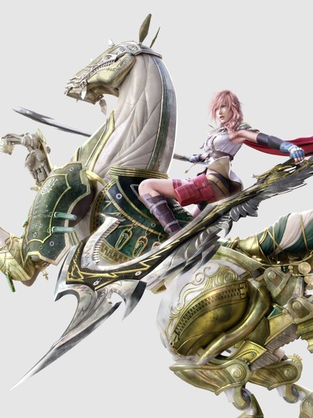 Anime picture 3840x5120 with final fantasy final fantasy xiii square enix lightning farron odin (final fantasy) long hair tall image highres pink hair absurdres armpit (armpits) girl weapon animal sword armor fingerless gloves horse