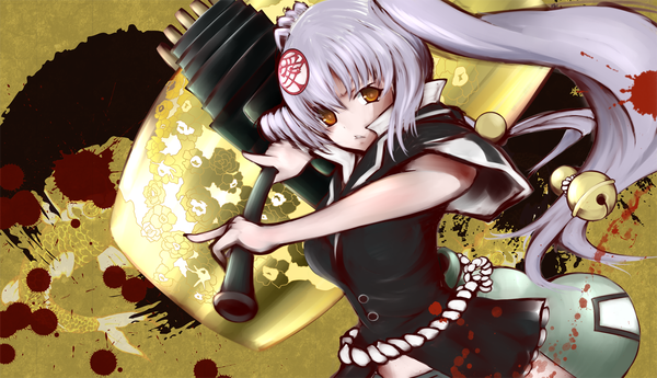 Anime picture 1280x736 with hyakka ryouran samurai girls arms corporation naoe kanetsugu long hair wide image twintails white hair orange eyes girl weapon