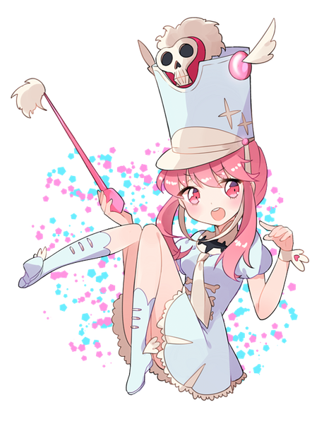 Anime picture 650x850 with kill la kill studio trigger jakuzure nonon uttao single long hair tall image blush fringe open mouth payot looking away pink hair full body pink eyes transparent background girl hat boots wrist cuffs