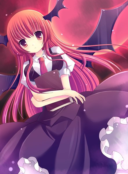 Anime picture 2862x3896 with touhou koakuma ringonotane (muku) single long hair tall image highres red eyes red hair head wings red moon girl dress wings