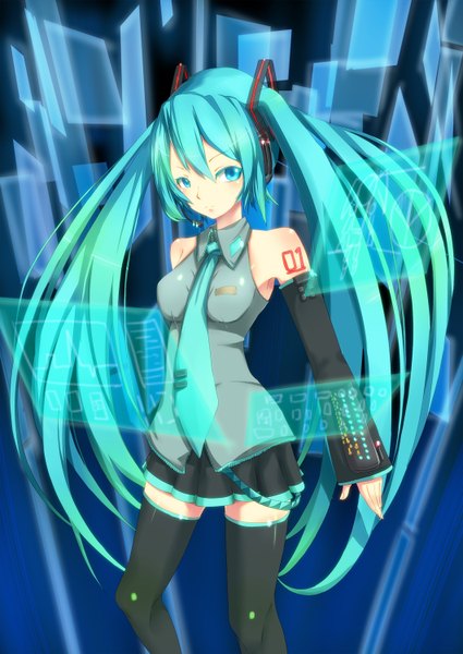 Anime picture 1062x1500 with vocaloid hatsune miku tall image blue eyes twintails green hair girl necktie