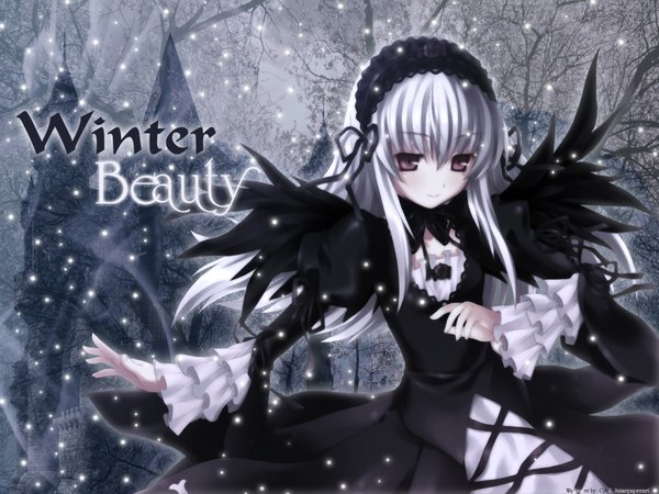 Anime picture 1600x1200 with rozen maiden suigintou snowing winter gothic wings