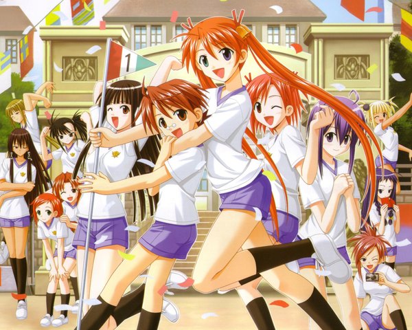 Anime picture 1950x1560 with mahou sensei negima! kagurazaka asuna miyazaki nodoka konoe konoka sakurazaki setsuna ayase yue negi springfield sasaki makie nagase kaede asakura kazumi ku fei tatsumiya mana murakami natsumi naba chizuru akamatsu ken highres uniform gym uniform