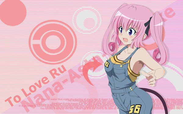 Anime picture 1920x1200 with toloveru xebec nana asta deviluke long hair blush highres open mouth wide image purple eyes twintails pink hair tail teeth fang (fangs) girl