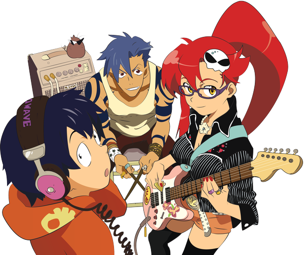 Anime picture 3188x2683 with tengen toppa gurren lagann gainax yoko littner simon kamina boota highres headphones guitar