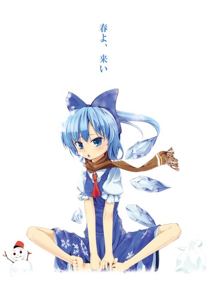 Anime picture 1064x1500 with touhou cirno ilis (artist) single tall image short hair blue eyes simple background white background blue hair girl dress bow hair bow scarf