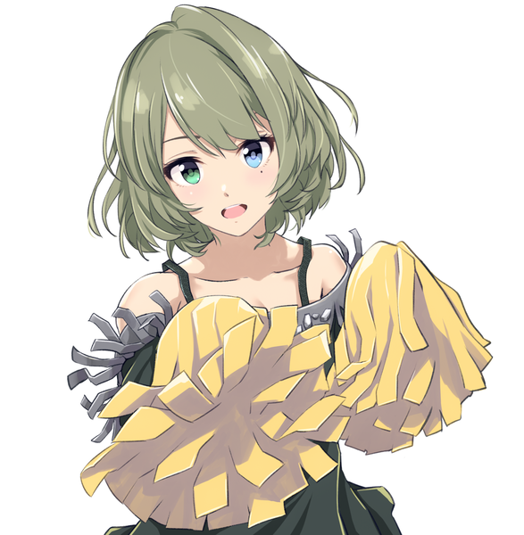 Anime picture 2000x2044 with idolmaster idolmaster cinderella girls takagaki kaede infinote single tall image looking at viewer blush highres short hair open mouth blue eyes simple background white background green eyes green hair mole mole under eye heterochromia girl