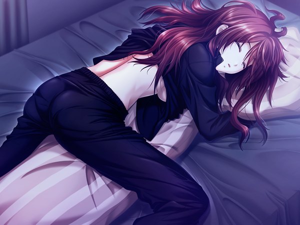 Anime picture 1200x900 with cthulhu - great hunting long hair light erotic game cg red hair back sleeping girl
