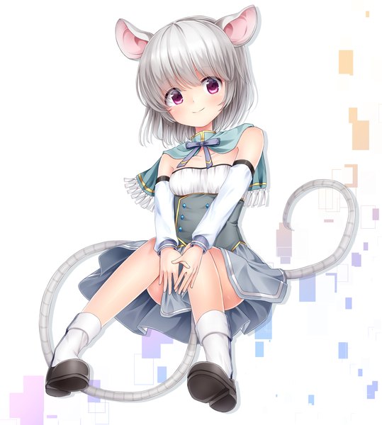 Anime picture 1522x1695 with touhou nazrin sea scorpion (umisasori) single tall image looking at viewer short hair simple background smile white background animal ears full body tail animal tail pink eyes grey hair soles underbust convenient leg mouse ears