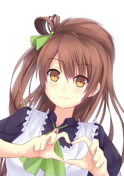Anime-Bild 2480x3507 mit love live! school idol project sunrise (studio) love live! minami kotori riki-to single long hair tall image looking at viewer highres simple background smile brown hair white background brown eyes maid one side up heart hands girl