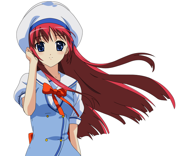 Anime picture 7500x6352 with da capo shirakawa kotori single long hair looking at viewer blush highres blue eyes smile absurdres red hair transparent background vector girl uniform school uniform x hair ornament beret