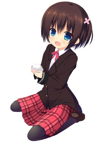Anime picture 2893x4229 with original megacchi tall image blush highres short hair open mouth blue eyes simple background brown hair white background girl skirt uniform school uniform