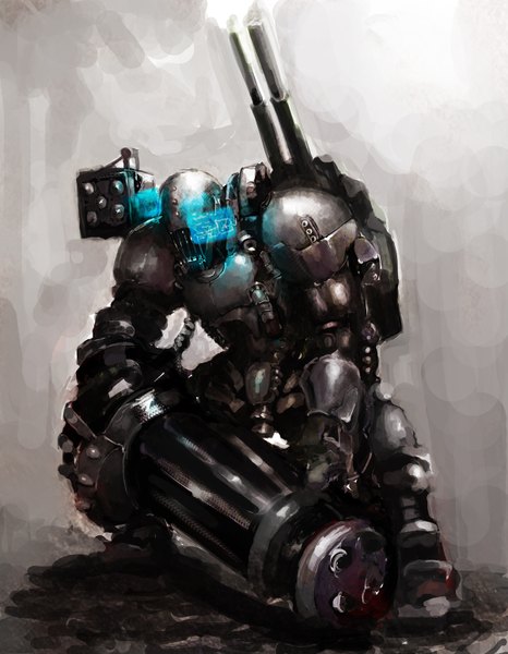 Anime picture 1200x1542 with original so-bin tall image armor gun robot mecha gatling gun