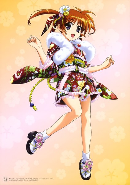 Anime picture 2891x4098 with mahou shoujo lyrical nanoha takamachi nanoha single tall image highres short hair purple eyes twintails traditional clothes japanese clothes scan orange hair official art short twintails lolita fashion wa lolita girl hair ornament kimono short kimono