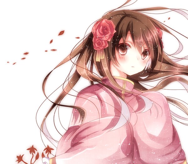 Anime picture 1300x1140 with axis powers hetalia studio deen taiwan (hetalia) kishi naon (artist) single long hair black hair simple background white background brown eyes hair flower girl hair ornament