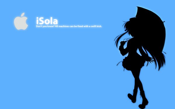 Anime picture 1680x1050 with sola ipod shihou matsuri nanao naru single long hair simple background wide image from above wallpaper copyright name text blue background english walking silhouette girl umbrella