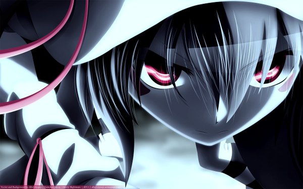 Anime picture 2560x1600 with yumekui merry merry nightmare single highres black hair wide image pink eyes close-up face girl