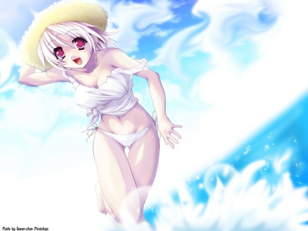 Anime picture 1280x960 with tagme (artist) single light erotic sky ass visible through thighs summer girl swimsuit bikini water white bikini