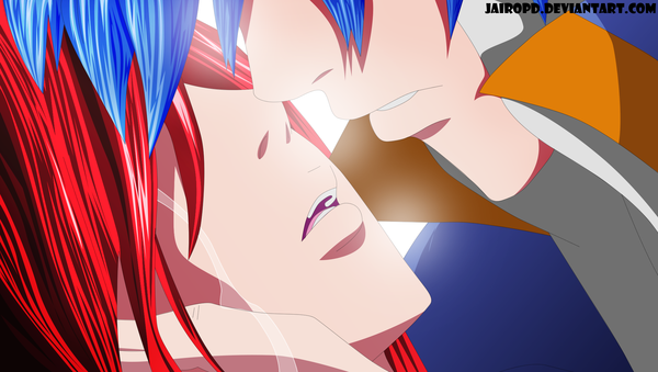 Anime picture 2000x1131 with fairy tail erza scarlet jellal fernandes jairopd long hair highres short hair open mouth simple background wide image white background blue hair red hair tears coloring close-up face to face hair over eyes almost kiss girl