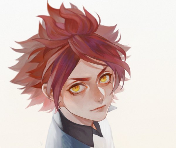 Anime picture 2099x1765 with inazuma eleven nagumo haruya fioletovyy single looking at viewer highres short hair simple background white background yellow eyes upper body red hair from above symbol-shaped pupils portrait boy