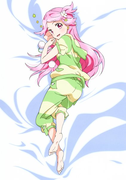 Anime picture 4670x6640 with fantasista doll shimeji (fantasista doll) single long hair tall image highres open mouth pink hair absurdres pink eyes barefoot scan girl pajamas