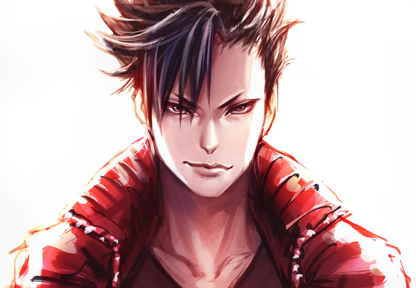 Anime picture 1000x694 with haikyuu!! production i.g kuroo tetsurou reiberrycream single looking at viewer short hair black hair simple background smile white background brown eyes portrait boy