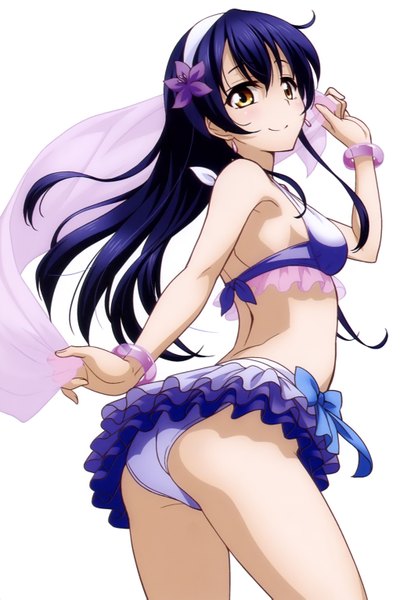 Anime picture 2133x3062 with love live! school idol project sunrise (studio) love live! sonoda umi inou shin single long hair tall image highres light erotic simple background smile white background brown eyes blue hair hair flower scan girl hair ornament flower (flowers)