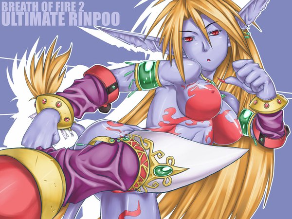 Anime picture 1024x768 with breath of fire breath of fire ii rinpoo chuan long hair blonde hair red eyes pointy ears purple skin mt1