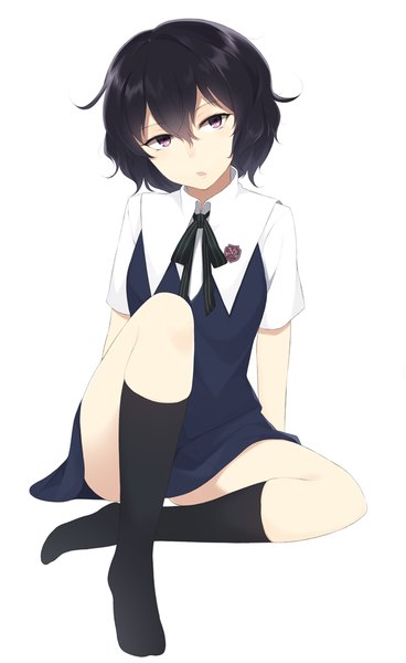 Anime picture 613x1000 with to aru kagaku no railgun to aru majutsu no index j.c. staff nunotaba shinobu animetta single tall image looking at viewer short hair open mouth black hair simple background white background purple eyes girl uniform school uniform socks black socks