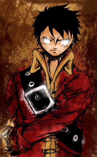 Anime picture 2480x4000 with one piece one piece film: z toei animation monkey d. luffy tagme (artist) single tall image highres short hair black hair scar open collar angry boy sword