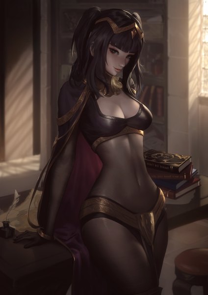 Anime picture 4159x5882 with fire emblem fire emblem awakening nintendo sarja raikoart single long hair tall image looking at viewer blush fringe highres breasts light erotic black hair standing brown eyes absurdres cleavage indoors