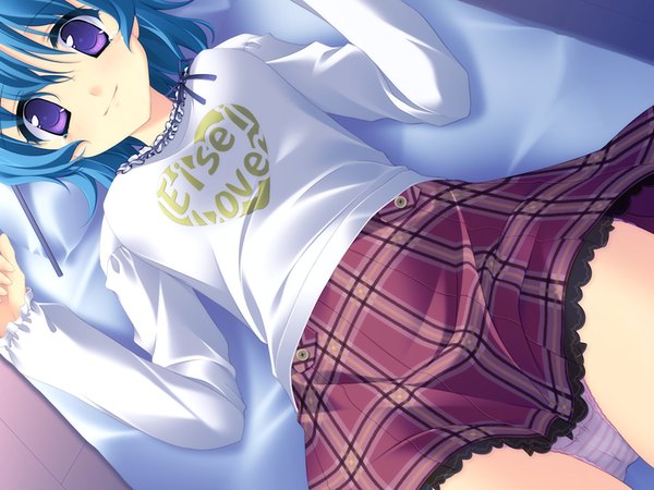 Anime picture 1200x900 with fairy life (game) light erotic purple eyes blue hair game cg pantyshot girl skirt miniskirt