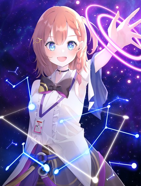 Anime picture 1900x2500 with honkai: star rail honkai (series) asta (honkai: star rail) naruse fuami single tall image looking at viewer fringe highres short hair open mouth blue eyes hair between eyes standing :d orange hair one side up girl choker bowtie