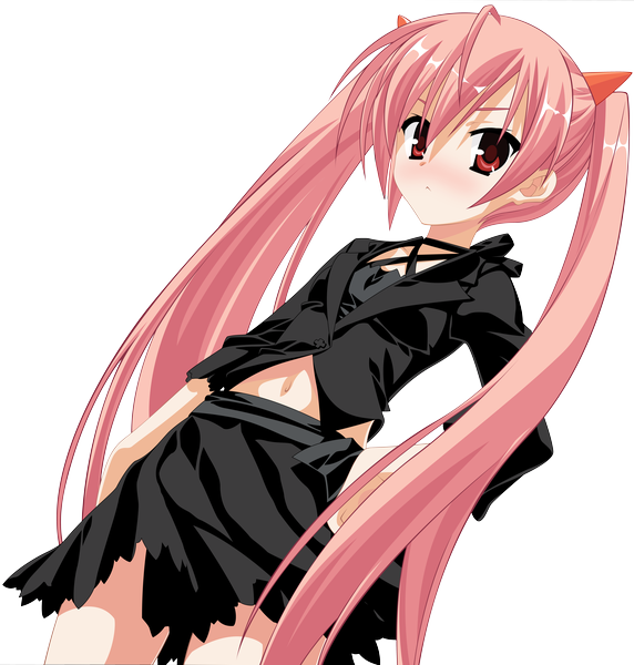 Anime picture 8157x8556 with hidan no aria kanzaki h aria bronchospasms single long hair tall image blush highres red eyes twintails pink hair absurdres from below hand on hip torn clothes transparent background vector girl