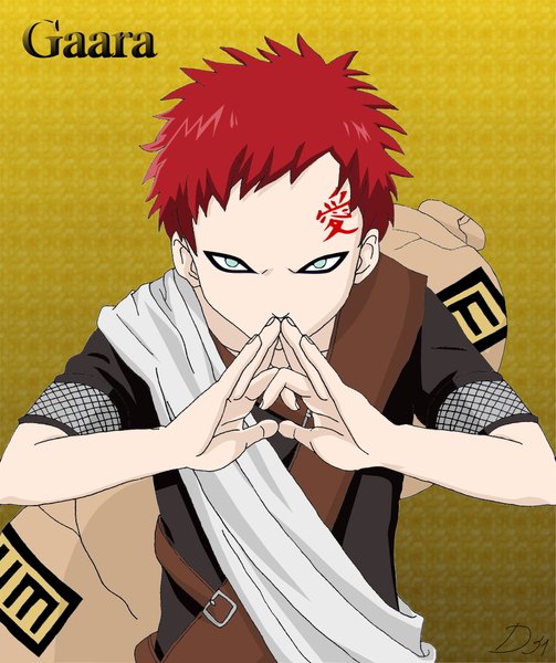 Anime picture 1914x2284 with naruto studio pierrot naruto (series) gaara single tall image looking at viewer highres short hair green eyes signed red hair inscription jinchuriki boy pitcher