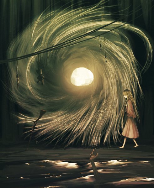 Аниме картинка 1024x1250 с оригинальное изображение caoth (artist) один (одна) длинные волосы высокое изображение босиком девушка огнестрельное оружие плюшевый мишка