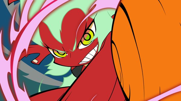 Anime picture 2880x1620 with panty & stocking with garterbelt scanty single highres wide image green eyes grin close-up red skin girl ball