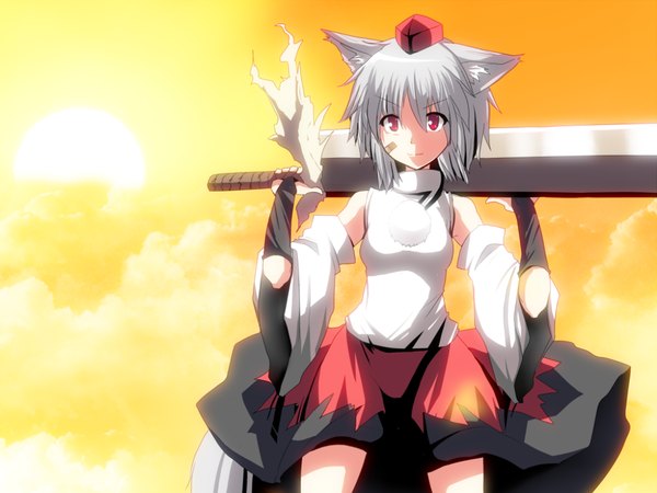 Anime picture 1024x768 with touhou inubashiri momiji girl sword tagme