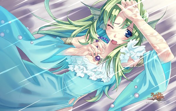Anime picture 1900x1200 with agarest senki hirano katsuyuki long hair blush highres open mouth blue eyes green hair girl jewelry