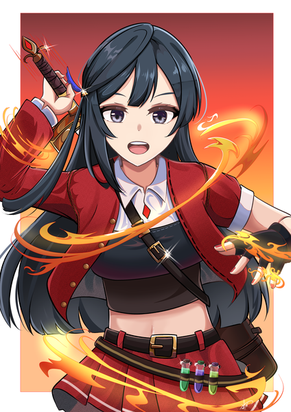 Anime picture 2892x4092 with love live! nijigasaki high school idol club sunrise (studio) love live! yuuki setsuna (love live!) whin single long hair tall image looking at viewer fringe highres breasts open mouth black hair standing blunt bangs nail polish :d arm up black eyes