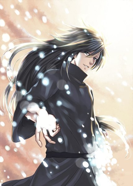 Anime picture 844x1182 with naruto studio pierrot naruto (series) uchiha madara eagiel single long hair tall image looking at viewer blue eyes black hair light smile outstretched hand boy