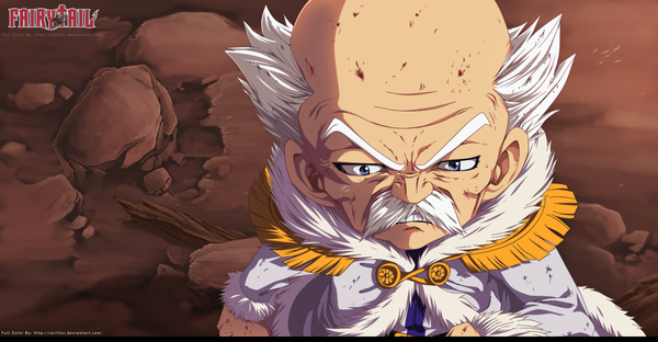 Anime picture 1921x1000 with fairy tail makarov dreyar carl1tos single highres short hair blue eyes wide image white hair inscription copyright name coloring angry bald old man boy fur mustache