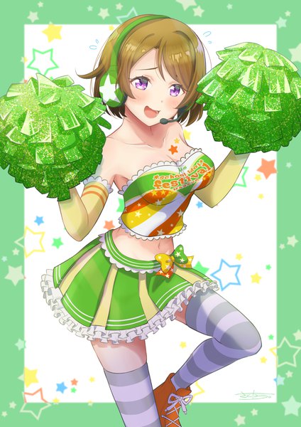 Anime picture 2894x4093 with love live! school idol project love live! school idol festival sunrise (studio) love live! koizumi hanayo sakutatsu single tall image looking at viewer blush fringe highres short hair breasts open mouth smile brown hair standing purple eyes bare shoulders