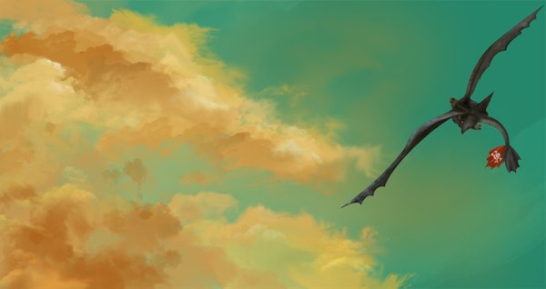 Anime picture 1500x795 with how to train your dragon dreamworks toothless sequana wide image sky cloud (clouds) from behind flying riding dragon wings boy animal dragon