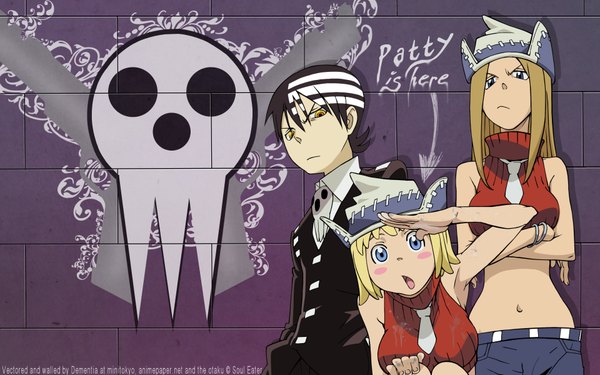 Anime picture 1920x1200 with soul eater studio bones death the kid elizabeth thompson patricia thompson long hair highres short hair open mouth blue eyes black hair blonde hair wide image multiple girls yellow eyes multicolored hair two-tone hair midriff streaked hair girl