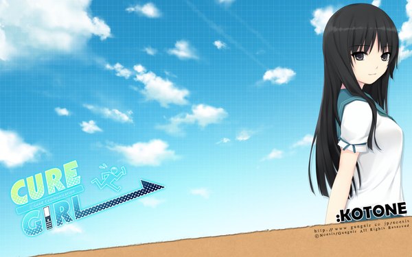 Anime picture 1920x1200 with cure girl noesis (studio) kunimura kotone coffee-kizoku single long hair highres black hair wide image cloud (clouds) black eyes girl