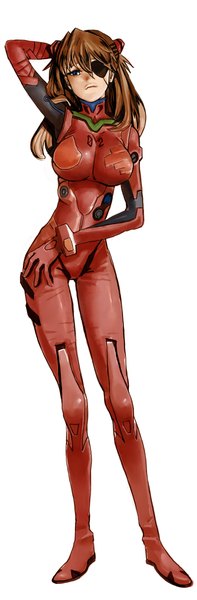 Anime picture 1573x4774 with neon genesis evangelion rebuild of evangelion gainax soryu asuka langley joel27 single long hair tall image looking at viewer breasts blue eyes simple background brown hair large breasts white background girl eyepatch pilot suit