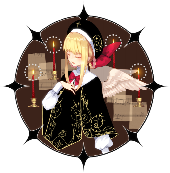 Anime picture 1182x1200 with original yusano single long hair tall image fringe open mouth blonde hair braid (braids) eyes closed twin braids transparent background angel wings white wings singing girl bow hat wings star (symbol)
