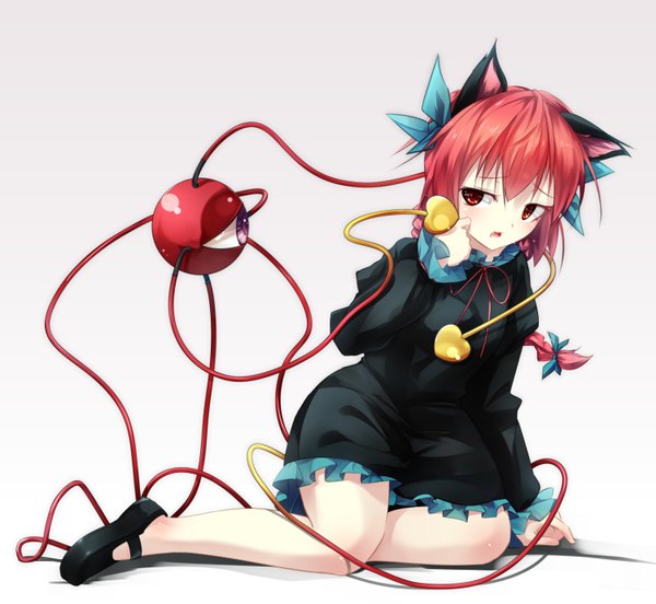 Anime picture 1500x1380 with touhou komeiji satori kaenbyou rin gorilla (bun0615) single blush short hair open mouth red eyes white background animal ears pink hair tail braid (braids) animal tail cat ears cat girl cat tail twin braids girl